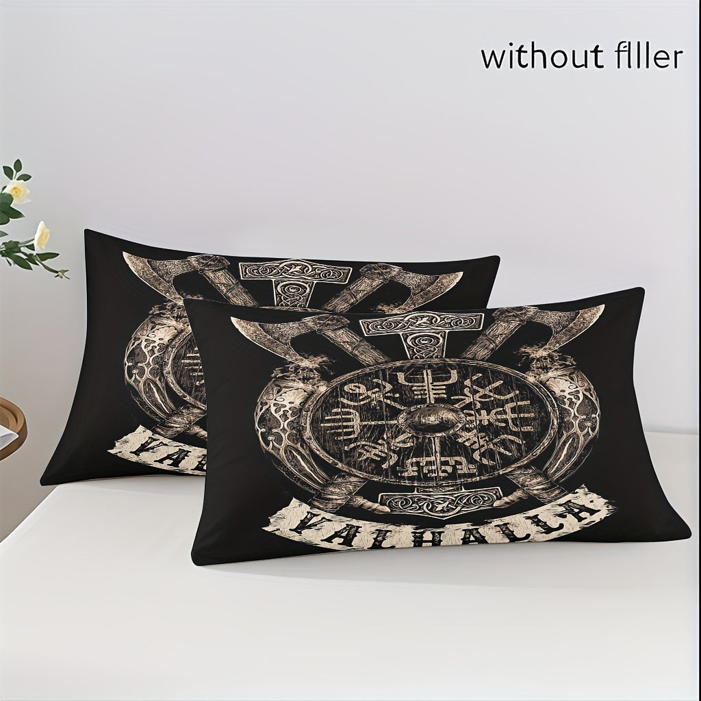 3pcs Comfortable Viking Shield Theme Duvet Cover Set, Soft High-Definition Digital Print, Soft, Breathable 100% Polyester, Perfect Gift, All-Season, Family And Friends Gift, Machine Washable (1 Duvet Cover + 2 Pillowcases, No