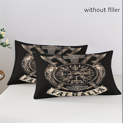 3pcs Comfortable Viking Shield Theme Duvet Cover Set, Soft High-Definition Digital Print, Soft, Breathable 100% Polyester, Perfect Gift, All-Season, Family And Friends Gift, Machine Washable (1 Duvet Cover + 2 Pillowcases, No