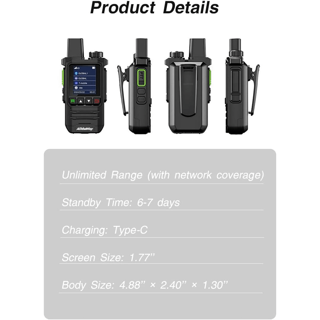 4 pieces global long-distance walkie talkie | LED flashlight, Type-C fast charging, including SIM card | preferred for construction, fleet, and camping travel, solving communication problems for construction and camping teams