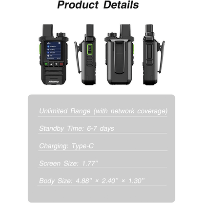 4 pieces global long-distance walkie talkie | LED flashlight, Type-C fast charging, including SIM card | preferred for construction, fleet, and camping travel, solving communication problems for construction and camping teams