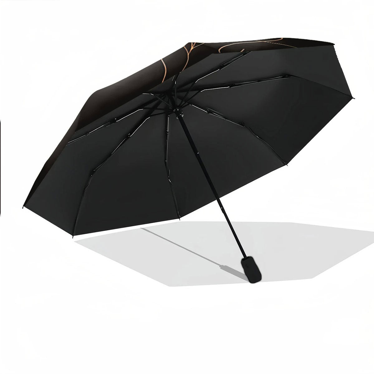 Women'S Automatic Open/Close Umbrella - Elegant Black & Golden Floral design, Compact Folding Umbrella with Minimalist Line Art Profile, Travel, Everyday, Formal Events - Ideal Gift for Women, Outdoor Accessory, Stylish Acces