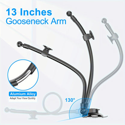 Solid Car Truck Phone Mount Holder with Gooseneck Long Arm, Mobile Holders w/Industrial-Strength Suction Cup, Anti-Shake Stabilizer