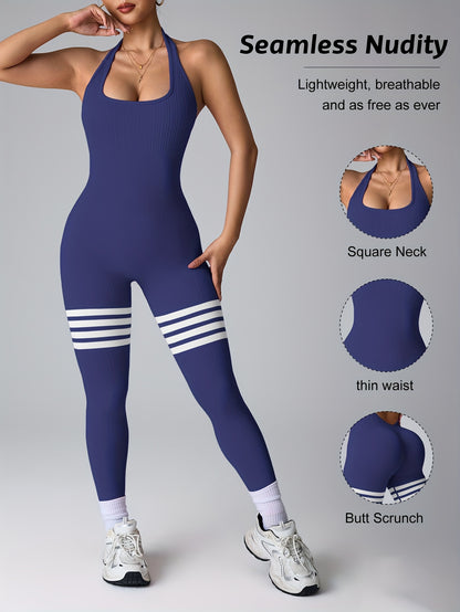 Women's High-Waisted Yoga Rompers - Butt-Lifting & Tummy Control Workout Bodysuit, Non-See-Through Quick-Dry Athletic Onesie for Gym, Yoga, Dance - Machine Washable Fitness Suit, Durable Sportswear, Gym Wear, Seamless Design,