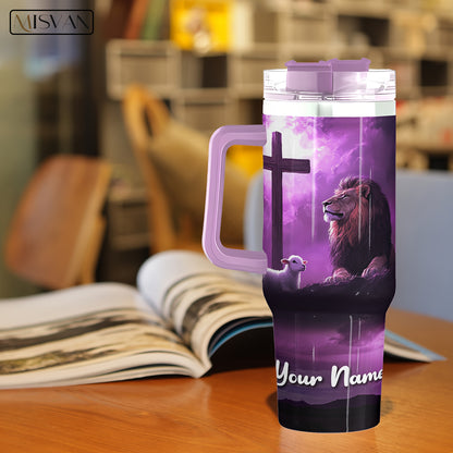 1pc MISVAN Personalized Tumbler with Lid - Custom Name Engraved 40oz Stainless Steel Insulated Water Bottle, Hot & Cold Drinkware for Outdoor Travel, Cross Print Design - Ideal Gift for Birthdays, Easter, Thanksgiving, Mother