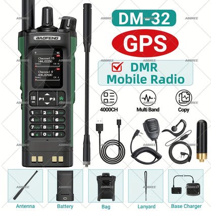 BAOFENG DM-32 DMR Handheld Two-Way Radio 10W Long Range GPS & NOAA Weather Alert, UHF 136-174/400-470MHz, 2500mAh Battery with USB-C Charging, Compatible with DM32UV Repeater for Camping,, Fishing, Emergency (DMR/Moto)