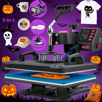 This Is a Versatile Heat Press Machine Combo Featuring an 8 in 1 And 5 in 1 Design, with Dimensions of 15"X15" And 15"X12". It Has a Rotatable Design And Is Suitable for Transferring Images Onto Various Items Such As T-Shirts