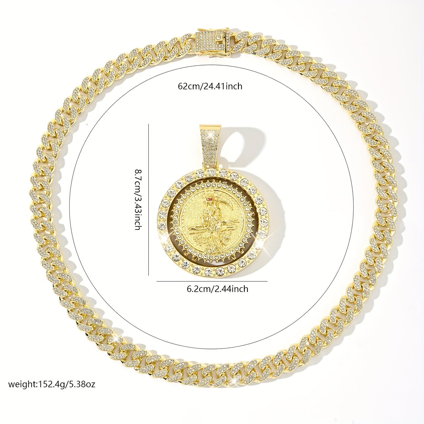 Stylish Golden Death Pendant Necklace, Heavy 14K Gold Plated 14K Gold Plated Plated Plated Rotating Award Cuban Chain Design, Religious Jewelry Trendy Streetwear / Unisex Gift for Men and Women, Jewelry For Men, Pendant Neckl