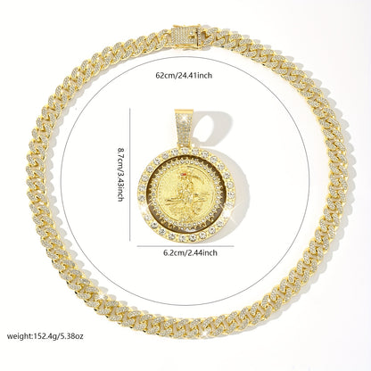 Stylish Golden Death Pendant Necklace, Heavy 14K Gold Plated 14K Gold Plated Plated Plated Rotating Award Cuban Chain Design, Religious Jewelry Trendy Streetwear / Unisex Gift for Men and Women, Jewelry For Men, Pendant Neckl