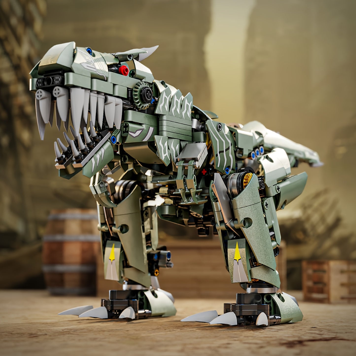 Green Dinosaur Mech Building Toy Model Creative 2-in-1 Dinosaur Robot Model Assembly Building Blocks Toy Set Transformable into Two Forms Desktop Ornament Halloween Christmas New Year Gift 1000+ Pieces Children Teens 6+