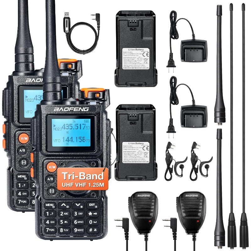BAOFENG K6 Tri Band Handheld Ham Radio Full Kit 5W Two Way Radio UHF VHF 1 25M NOAA FM Air Receiver 2600mAh Battery Type C Charging Speaker Mic Programming Cable Chirp Compatible 2 Packs