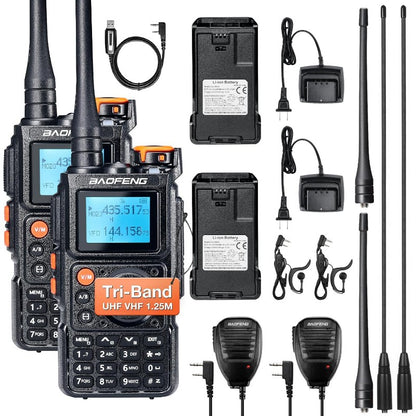 BAOFENG K6 Tri Band Handheld Ham Radio Full Kit 5W Two Way Radio UHF VHF 1 25M NOAA FM Air Receiver 2600mAh Battery Type C Charging Speaker Mic Programming Cable Chirp Compatible 2 Packs