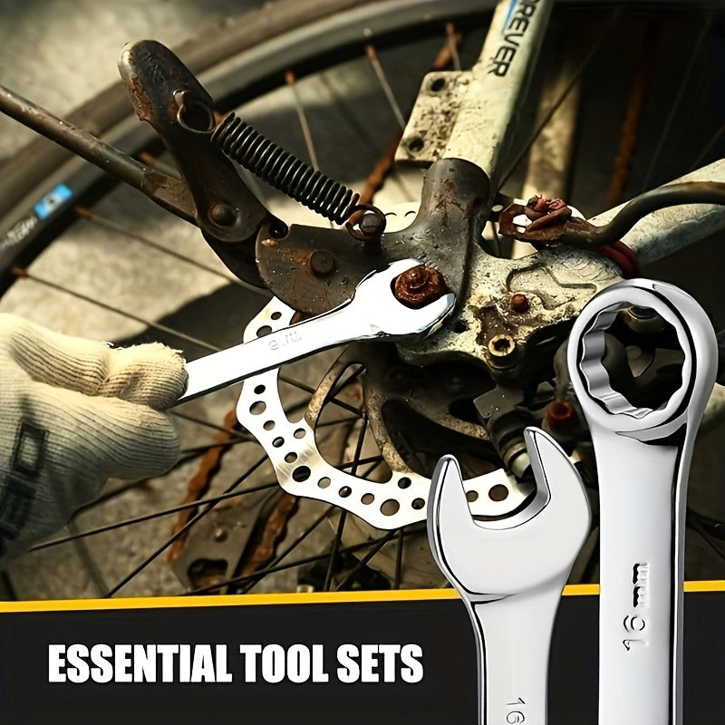 [Dual-Use Wrench Set] 10pcs Dual-Use Wrench Set, Metric and Standard Sizes, Ergonomic Grip for Daily Life Needs, Suitable for Car, Bicycle, Motorcycle, and Sailboat Maintenance, Metal Material, Mechanical Operation, No Batter