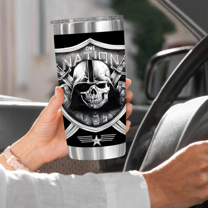 1pc 20oz One Nation Skull Tumbler, Double Wall Vacuum Insulated Travel Mug, Spill Proof Lid, Perfect Gift for Dad, Mom, Ideal for Christmas, Thanksgiving, Valentine's, Mother's, Father's Day, Gift for birthday, Coffee Cup