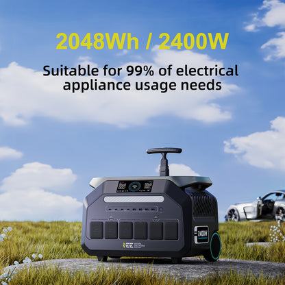 IEE 2400W (5000W Peak) Portable Power Station P2400 with 200W Solar Panels, 2048Wh Solar Generator, 1800W AC Charging, 4 AC Outlets, LiFePO4 Battery Power Station for Home Backup, RV, Emergencies, Plus A Bonus 30W Solar Panel