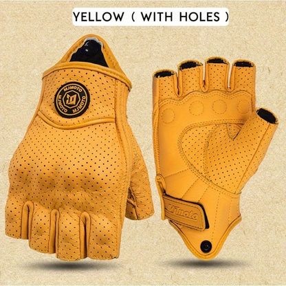 Men & Women' Retro Motorcycle Half-Finger Gloves - Yellow Breathable Riding with Hook-and-Loop Closure, Suitable for Motorbike, Dirt, Scooters, Commuting - Half-Finger for Throttle