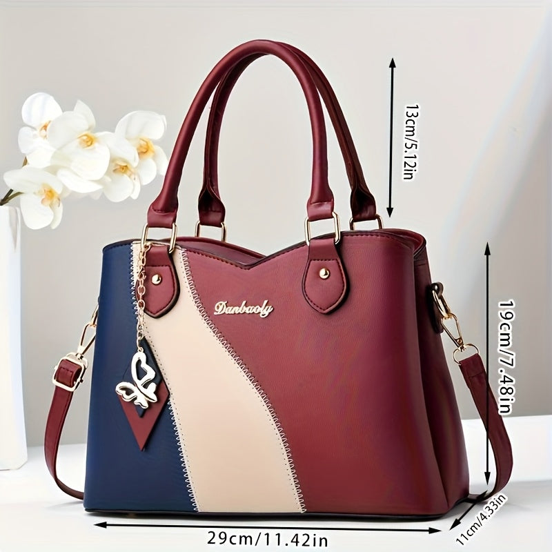 CHROSGEKEIDI Women's Elegant Handbag with Detachable Strap - Perfect Gift for Mom - Versatile Handbag | Modern Minimalist | Large Capacity - Zipper Closure & Contrast Design - Polyester Lining - Sturdy Zipper Closure