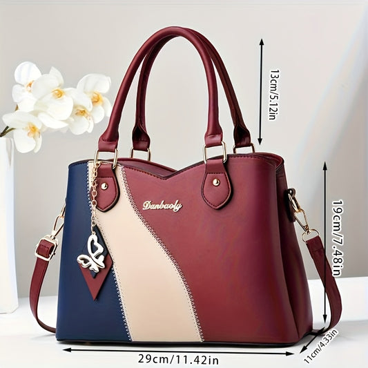 CHROSGEKEIDI Women's Elegant Handbag with Detachable Strap - Perfect Gift for Mom - Versatile Handbag | Modern Minimalist | Large Capacity - Zipper Closure & Contrast Design - Polyester Lining - Sturdy Zipper Closure