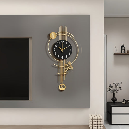 Modern Minimalist Large Wall Clock with Golden Black White Beige Face & Japanese Quartz Movement - Silent Non-Ticking - Large Number Display for Nursery,, Bedroom - Elegant Golden Hands & Arabic Numerals (Low Voltage