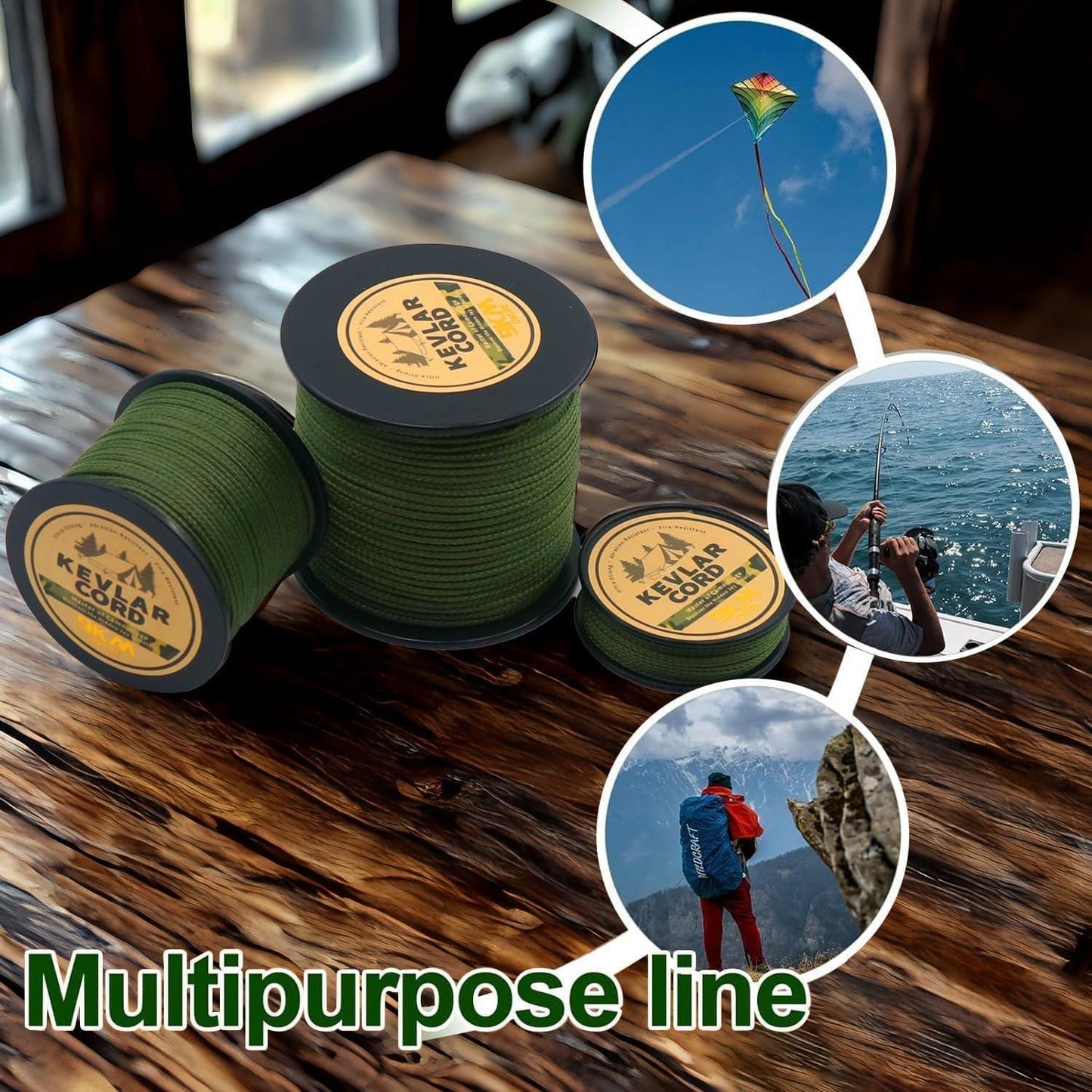 1 Roll (9KM/5.6 Miles) DWLIFE Heavy-Duty Kevlar Cord - -Grade Green-like White High-Strength Rope, Lightweight & Flexible Survival Cord for Camping,, Emergency Kits, Tents, Tarps (Compatible with KM Scale)