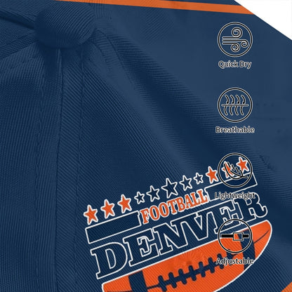 Dark Blue-Orange Football Wolf Player Flame Graphic Fan Baseball Cap - 100% Polyester Breathable Adjustable Comfort Cap