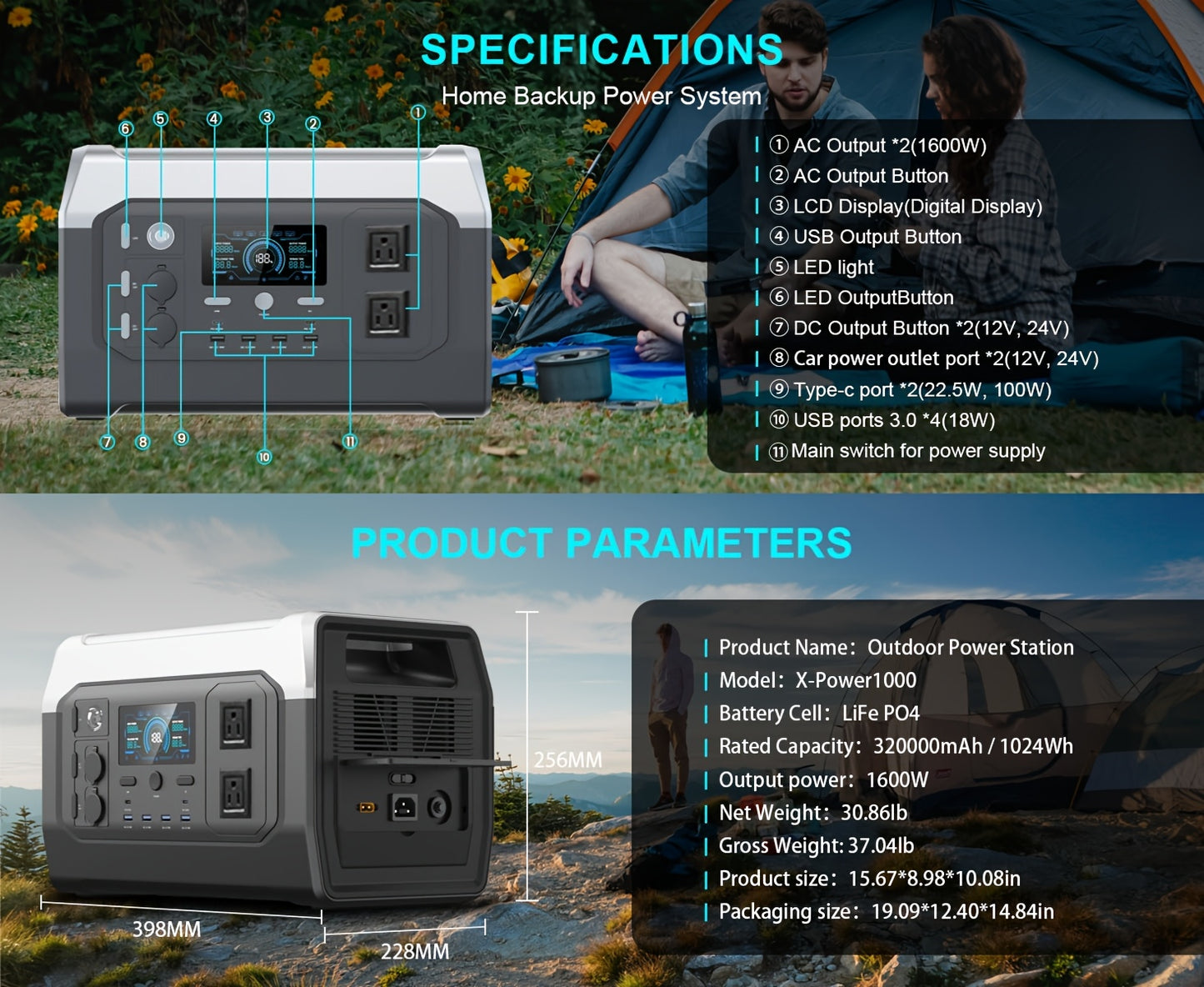 CTOLITY 1600W Portable Power Station, Equipped with a 200W Solar Panel, 1024Wh Lithium Iron Battery, 1-Hour Fast Charging, UPS Function, Suitable for Home Power Backup, Camping And Rvs, Portable Charger Power Bank Bank, Emerg