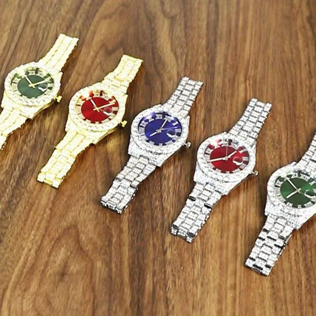 6pcs/ set Men Watch, Luxury Men Watches, Alloy Watch Strap Watch for Men, Quartz Watch, Calendar Adjustable, Work and Daily Decorationfor Casual Attire, Hristmas Present Halloween GiftIdeal Choice for Gifts Wrist Watch, Reloj