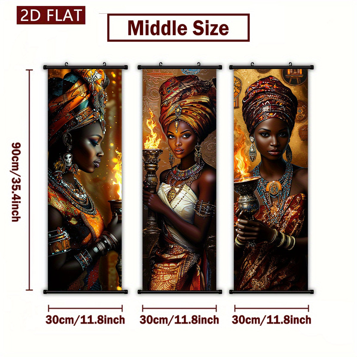 2D Flat, 2D/FLAT-3 African Flame Theme Women's Scroll, High-Quality Art Hanging Painting, Fade-Resistant & Odorless Modern Decor for Living Room, Bedroom, and Kitchen