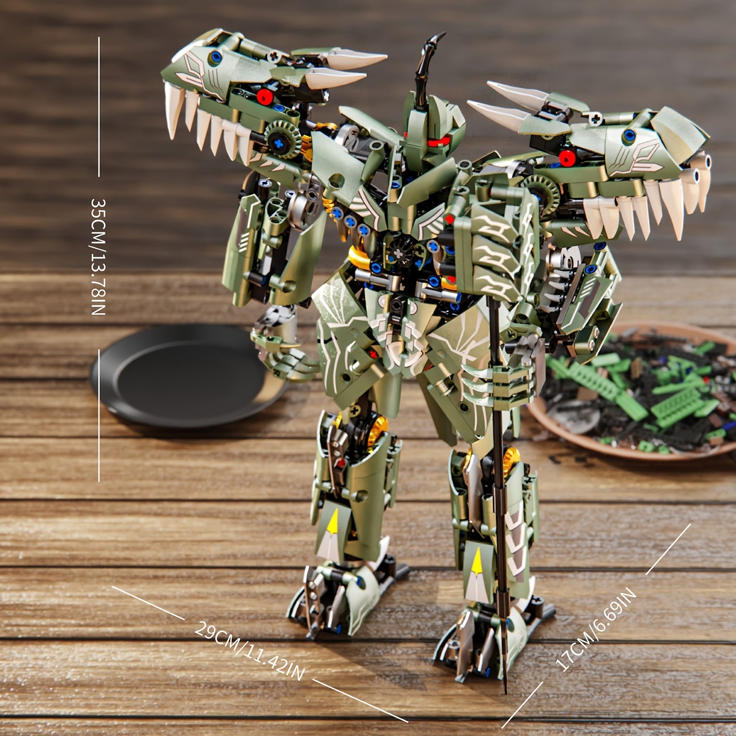 Green Dinosaur Mech Building Toy Model Creative 2-in-1 Dinosaur Robot Model Assembly Building Blocks Toy Set Transformable into Two Forms Desktop Ornament Halloween Christmas New Year Gift 1000+ Pieces Children Teens 6+