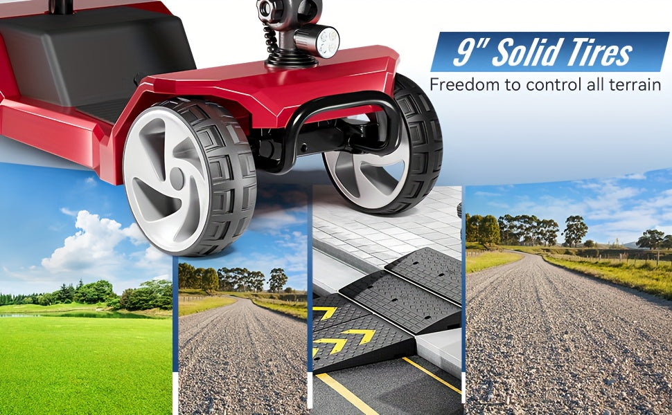 Foldable 4-Wheel Electric Scooter for Seniors with 16-Mile Range, 250W Motor & 15 km/h Speed - Heavy-Duty Metal Frame, LED Headlight & Removable Storage Basket, Lightweight Portable Design Fits in Car Trunk, All-Terrain Tires