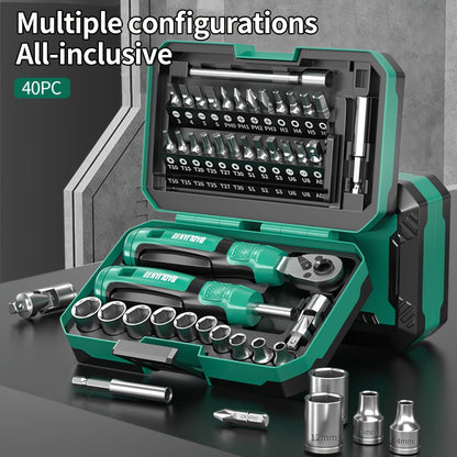 1Set 40In 1 Ratchet Torque Wrench And Multi-Purpose Screw Batch Set, Professional Repair Tool Set, Tooth Ratchet Wrench - Multi-Function Bicycle, Including Ratchet Wrench, Sleeve Head, Scooter Repair Tool Set, Various Head Ty