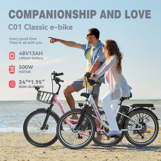 24-inch Wheels, 20-26MPH Commuter, LCD Display, 7 Speed Shift Adult Electric Bicycle, 350-500w Powerful Motor, 36V 10.4A Lithium Battery, Aluminum Alloy Body, Front Fork Shock Absorber, Headlights, Night Driving Protection, B