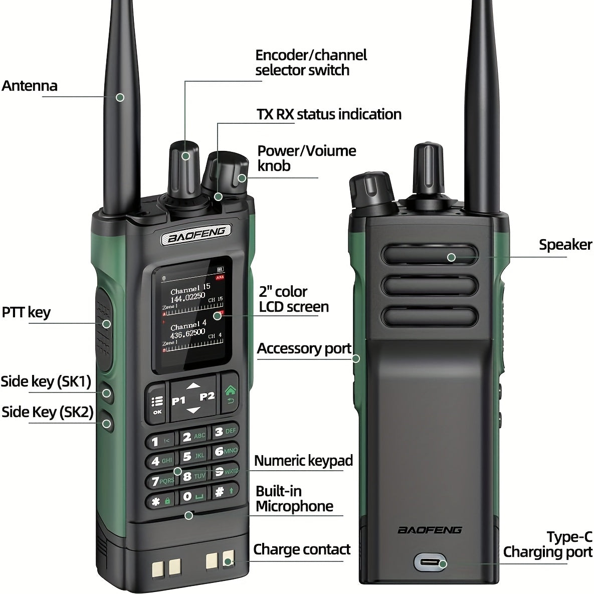 BAOFENG DM-32 DMR Handheld Two-Way Radio 10W Long Range GPS & NOAA Weather Alert, UHF 136-174/400-470MHz, 2500mAh Battery with USB-C Charging, Compatible with DM32UV Repeater for Camping,, Fishing, Emergency (DMR/Moto)