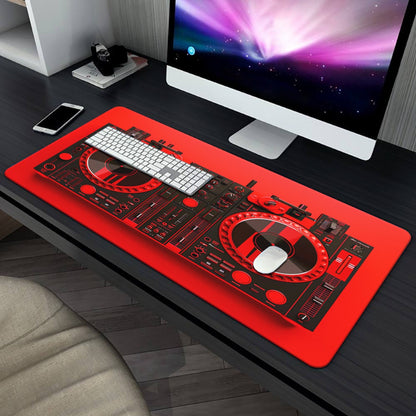 1pc XXL Red DJ Equipment Design Gaming & Office Mouse Pad - Non-Slip Rubber Base, Multi-Functional Large Desk Mat for Computer, Music Production, DJ Setup, Home & Studio Decor, Dj Gifts, Computer Workspace, Modern Workspace,