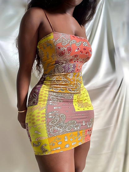 Summer Sleeveless Slim Fit Suspender Sexy Printed Dress