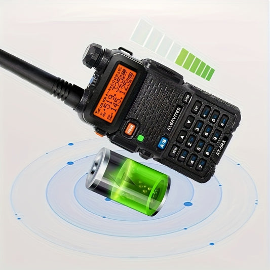 2pcs ALERVITES AT-5RX/5RX High-Power Dual-Frequency Two-Way Radio, 5W/8W Handheld Walkie-Talkie with UHF/VHF Frequencies (65-108/136-174/220-260/350-390/400-479MHz), USB/Battery Powered, LCD Display, Ergonomic Grip, Long Rang