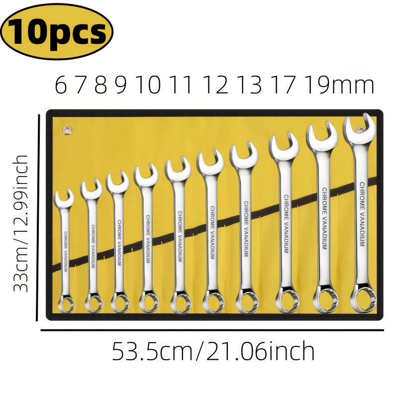 [Dual-Use Wrench Set] 10pcs Dual-Use Wrench Set, Metric and Standard Sizes, Ergonomic Grip for Daily Life Needs, Suitable for Car, Bicycle, Motorcycle, and Sailboat Maintenance, Metal Material, Mechanical Operation, No Batter