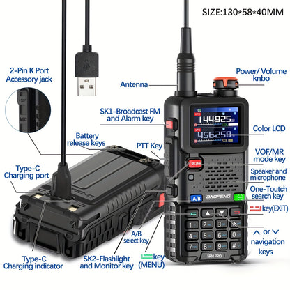 2 Pack Baofeng 5RH PRO GPS Long Range Handheld Two Way Radio with NOAA Weather Receiver, 10W High Power, 2500mAh Battery & USB-C Charger, 5RM Upgrade, UHF/VHF Multi-Band, GPS Tracking, Compatible with Smartphones/Tablets, Sur