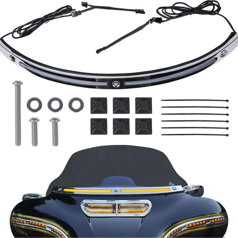 Running Turn Signal Windshield Windscreen Trim Fit for Harley 2014 Touring Electra Glide Street Glide Ultra Limited (Chrome Windshield Trim, LED Running/Turn Signal, Smoke Lens)