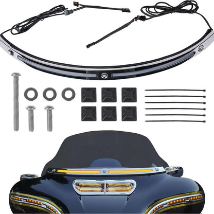 Running Turn Signal Windshield Windscreen Trim Fit for Harley 2014 Touring Electra Glide Street Glide Ultra Limited (Chrome Windshield Trim, LED Running/Turn Signal, Smoke Lens)
