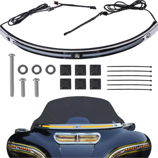Running Turn Signal Windshield Windscreen Trim Fit for Harley 2014 Touring Electra Glide Street Glide Ultra Limited (Chrome Windshield Trim, LED Running/Turn Signal, Smoke Lens)