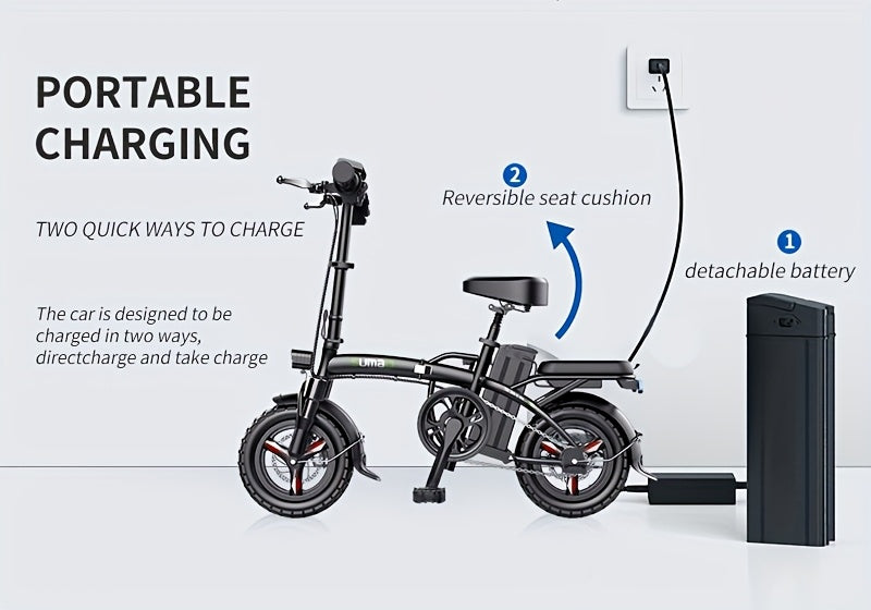 740W Electric Bike, 45 Miles Of Range, 14-inch Folding Electric Bike, Suitable for Teenagers And Adults, 20 Miles Of Speed, Removable Battery, Double Disc Brakes, Front And Rear Suspension, Suitable for Urban Travel, Shopping