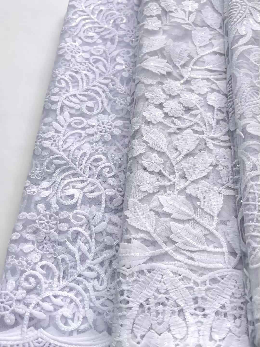 1pc 5yards White African Lace Fabric 2026 New Design French Mesh Embroidered Lace Fabric for Wedding Dresses 4484