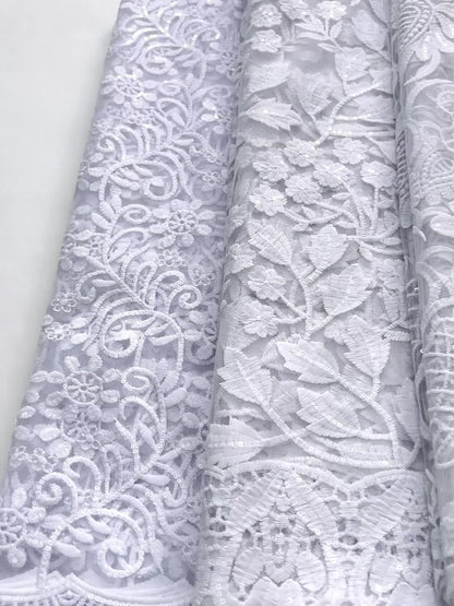 1pc 5yards White African Lace Fabric 2026 New Design French Mesh Embroidered Lace Fabric for Wedding Dresses 4484