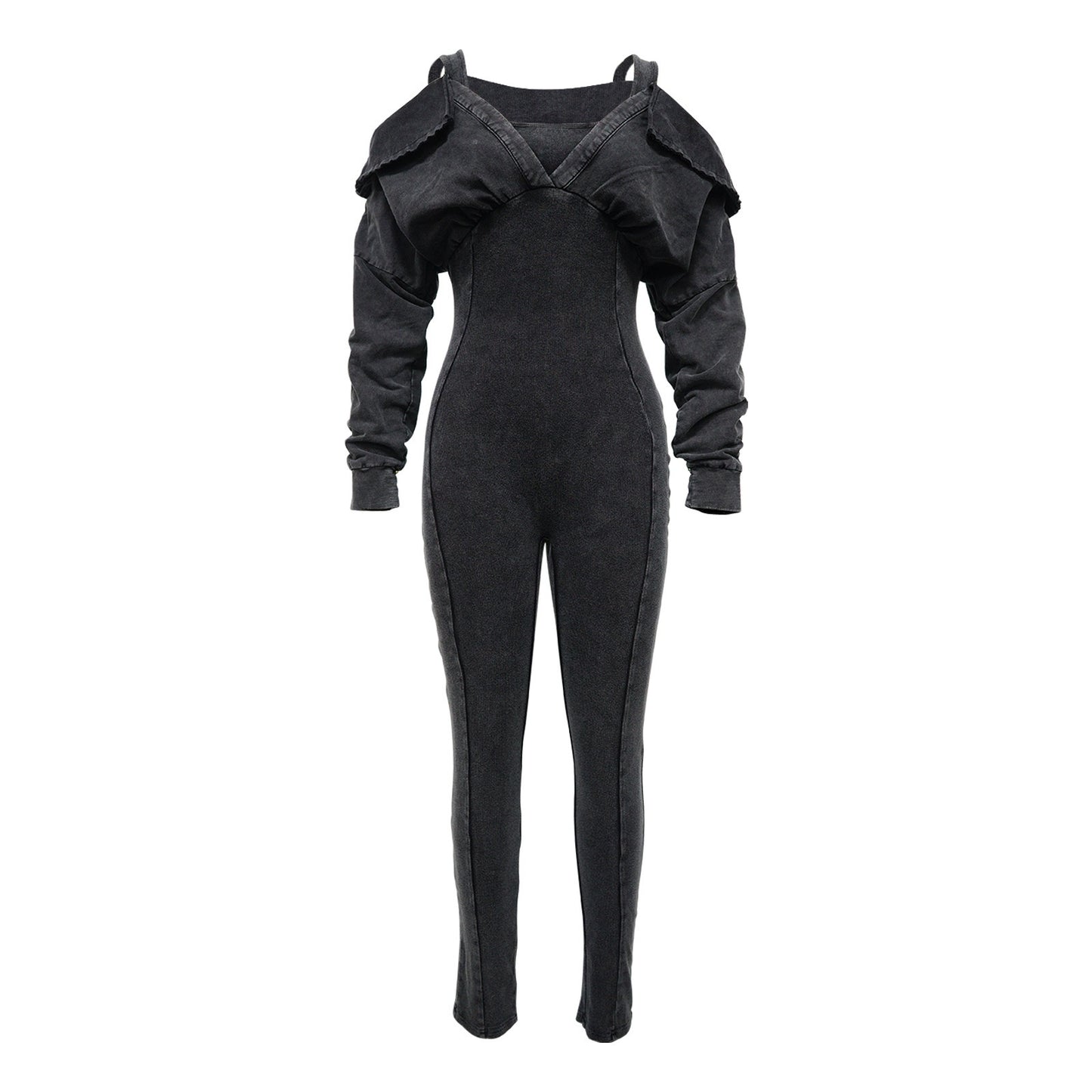 Hot Women'S V-Neck Tight-Fitting Jumpsuit Autumn And Winter New Women'S Sexy