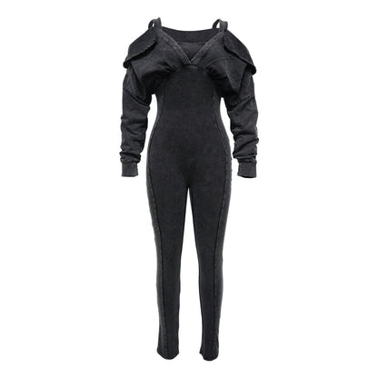 Hot Women'S V-Neck Tight-Fitting Jumpsuit Autumn And Winter New Women'S Sexy