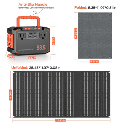 150W/300W Portable Camping Power Station 88.8Wh/111Wh/240Wh With 30/60W Solar Panel Or 88.8Wh/240Wh.with 2*AC/USB-C PD/USB QC3.0/DC Output, LED Emergency Power Light For Outdoor Camping, RV Traveling, Emergencies For Christma