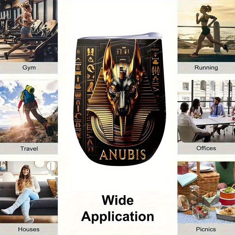 1pc Egyptian Anubis Themed Stainless Steel Tumbler - 12oz Leak-Proof Coffee Cup & Mug with Anubis God Design, Egyptian Art for Coffee, Tea, Smoothies - Ideal Gift for Egypt Lovers, Durable & Portable for, Office, Travel