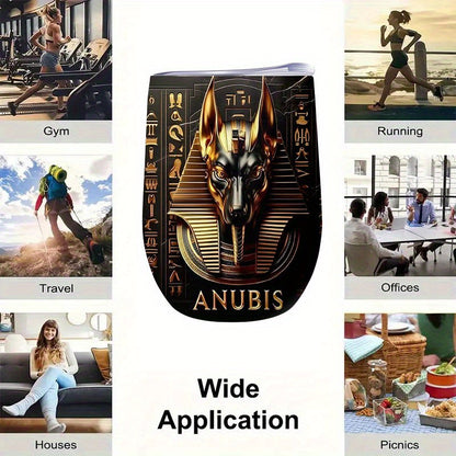 1pc Egyptian Anubis Themed Stainless Steel Tumbler - 12oz Leak-Proof Coffee Cup & Mug with Anubis God Design, Egyptian Art for Coffee, Tea, Smoothies - Ideal Gift for Egypt Lovers, Durable & Portable for, Office, Travel