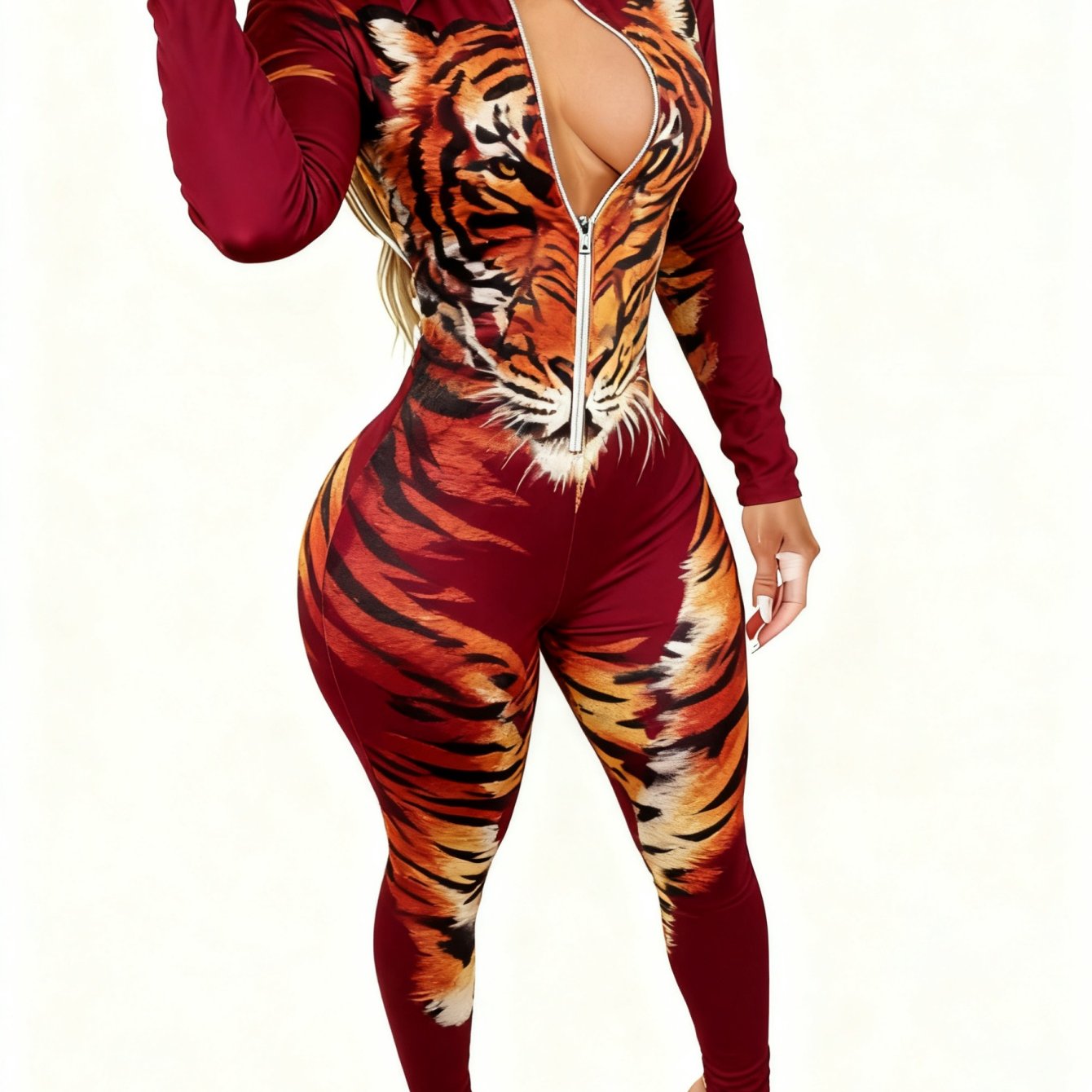 Women'S 4-Season Long Sleeve Jumpsuit | Zipper Design, Lightweight Style with Cute Animal Print, Perfect for Daily Outings & Casual Wear
