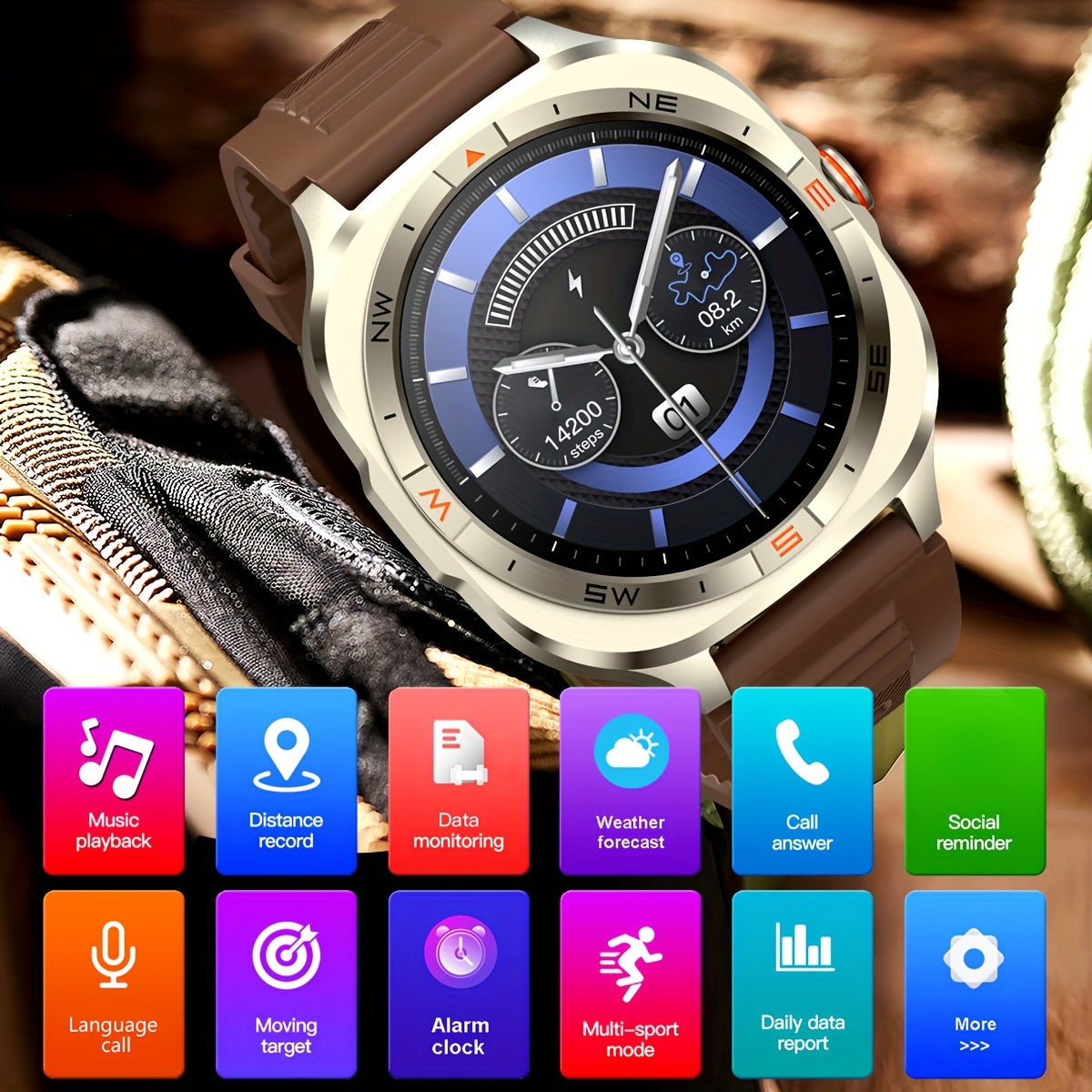 COIUSOR Men's Smartwatch with 360P IPS Display, GPS L1+L5 Dual-Frequency Positioning, wireless call sync SMS alerts 1.46-inch, Compass, Altitude, Air Pressure, 3D Dly Video Watch Face, 800mAh Rechargeable Battery, USB Chargin